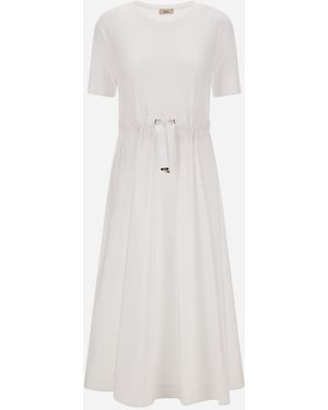Herno Dress In Glam Knit Effect And Techno Taffeta - White