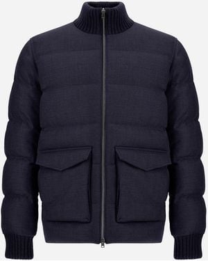 Herno Bomberjacke Aus Wolltweed - Blau
