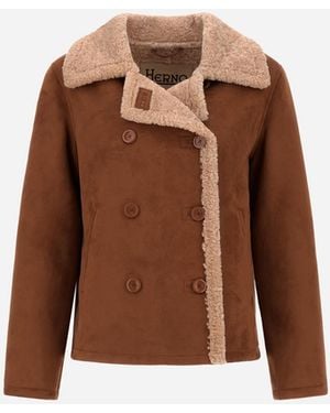 Herno Shearling-Effect Pea Coat - Brown