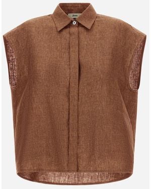 Herno Vest In New Linen - Brown