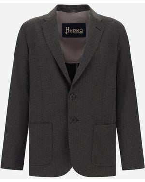 Herno Technical Fabric Blazer With Pinstripe Pattern - Black