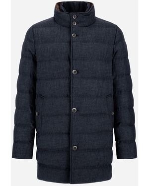 Herno Wool-Blend, Viscose And Suede-Effect Carcoat - Blue