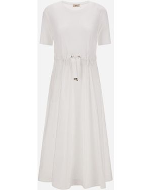Herno Dress In Glam Knit Effect And Techno Taffeta - White