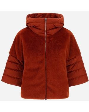 Herno Satin And Lady Alternative Fur Cape - Red
