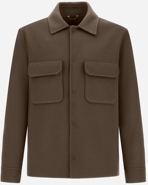Herno Chaqueta Camisera Resort De Double Faced Pure Wool - Brown