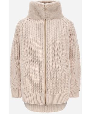 Herno Wool Jacket With Raised Texture And Beaver-Effect Fur Feel - Natural