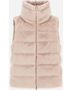 Herno Vest In Lady Alternative Fur And Nylon Ultralight - Natural