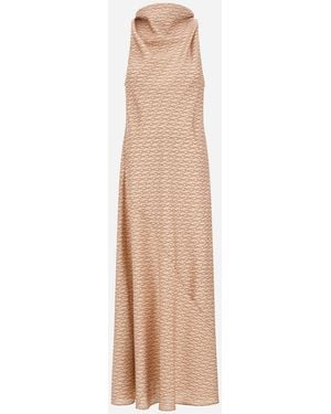 Herno Silk Dress With Hook Print - Natural