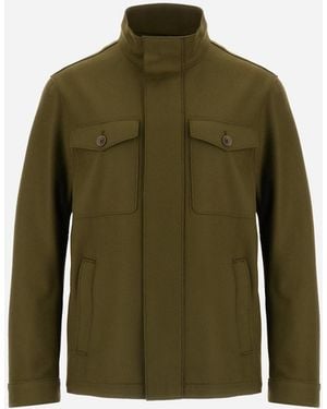 Herno Field Jacket In Pure Wool Cloth - Green