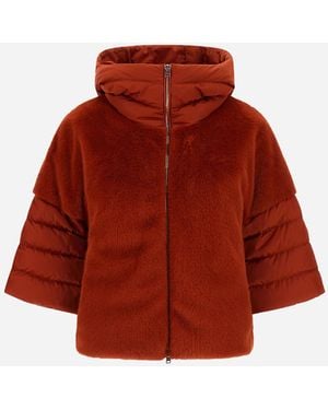 Herno Cape In Satin And Lady Alternative Fur - Red