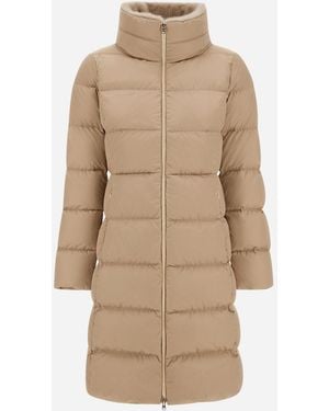 Herno Satin And Lady Alternative Fur Long Jacket - Natural