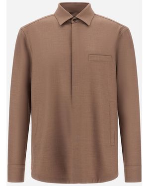 Herno Wool Gabardine Shirt - Brown
