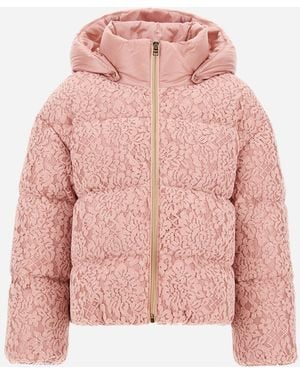 Herno Cape In Floral Lace And Nylon Ultralight - Pink