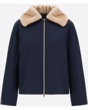 Herno Ecowool Jacket With Mink-Effect Fur Detail - Blue