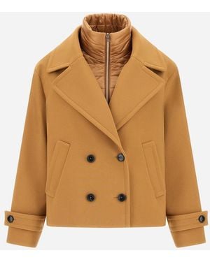 Herno 2 Layer Scuba And Nylon Ultralight Peacoat - Natural