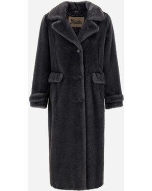 Herno Mantel Aus Melange Alternative Mink Fur - Schwarz