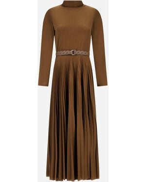 Herno Dress In Pleated Jersey And Monogram - Natural