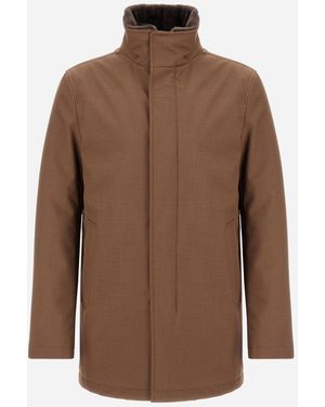 Herno Carcoat In Woollen Melange Twill And Light Faux Fur - Brown