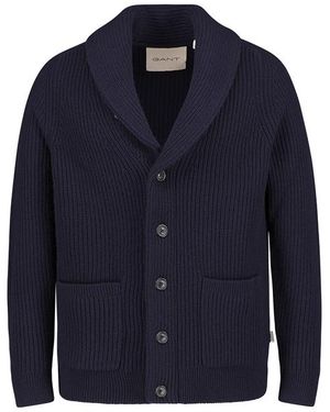 GANT Herren Cardigan Lammwolle Unifarben - Blau
