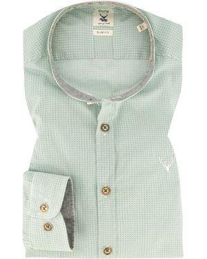 Pure Herren Hemd Gemustert Slim Fit - Grün
