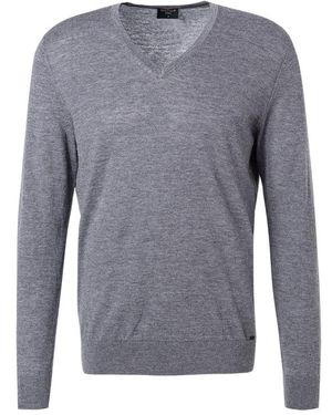 Olymp Herren V-Pullover Unifarben - Blau
