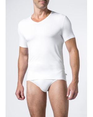 Derek Rose Herren V-Shirt Mikrofaser/Funktion Unifarben - Weiß
