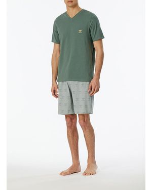 Schiesser Herren Pyjama Jersey-Baumwolle Unifarben - Grün