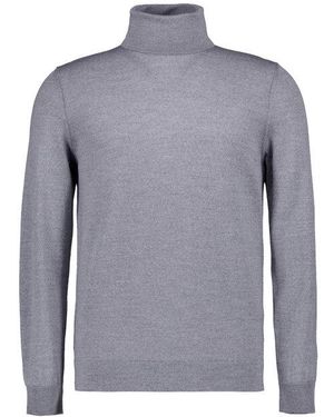 Strellson Herren Rollkragenpullover Merinowolle Unifarben - Blau