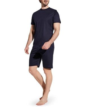 Zimmerli of Switzerland Herren Pyjama Baumwolle & Mix Unifarben - Blau
