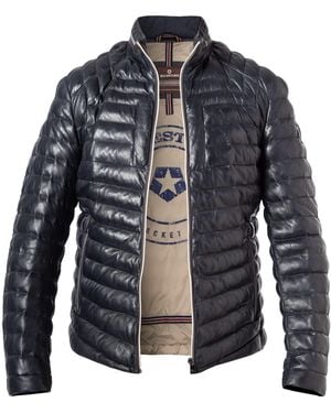 Milestone Herren Lederjacke Unifarben - Blau
