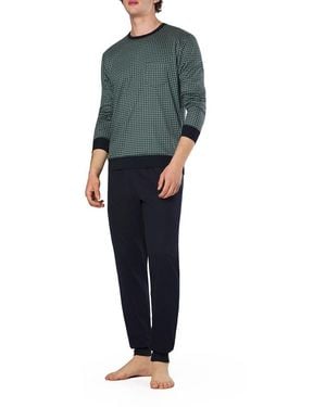 CALIDA Herren Schlafanzüge Jersey-Baumwolle Gemustert - Blau