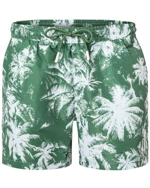 Strellson Herren Badeshorts Gemustert - Grün