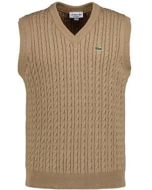 Lacoste Herren Pullunder Bio-Baumwolle Unifarben - Natur