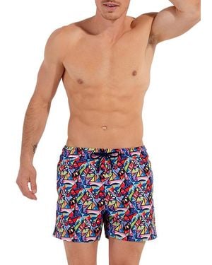 Hom Herren Badeshorts Gemustert - Blau