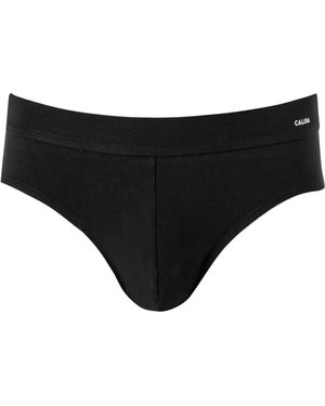CALIDA Herren Slip Baumwolle & Mix Unifarben - Schwarz