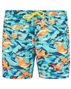 Napapijri Herren Badeshorts, Gemustert,Mit Prints - Blau