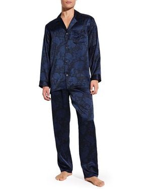 Zimmerli of Switzerland Herren Pyjama Seide Gemustert - Blau