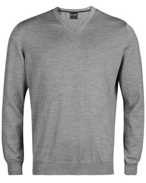 Olymp Herren V-Pullover Merinowolle Unifarben - Grau