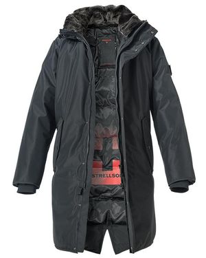 Strellson Herren Parka Mikrofaser Unifarben - Schwarz