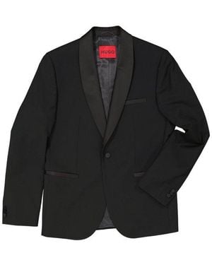 HUGO Herren Smoking-Sakko Schurwoll-Stretch Slim Fit - Schwarz