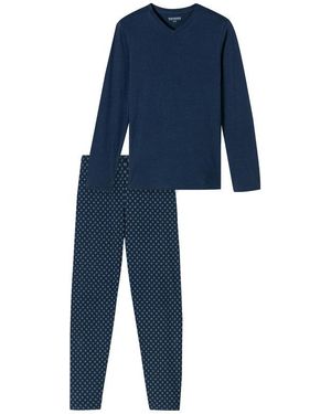 Schiesser Herren Pyjama Reine Baumwolle Gemustert - Blau