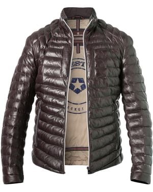 Milestone Herren Lederjacke Unifarben - Grau