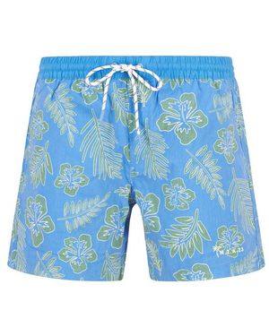 Nza Herren Badeshorts Baumwoll-Stretch Geblümt - Blau