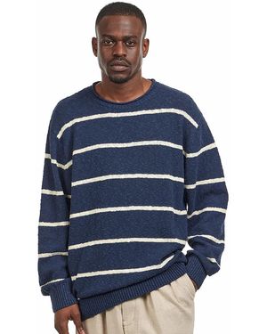 Beams Plus Crew Cotton Linen Slab Stripe - Blau