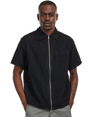 thisisneverthat Damaged Denim Zip S/S Shirt - Schwarz