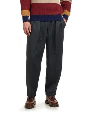 Beams Plus 2 Pleats Relax Trousers Laundry Wool - Blau