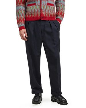 Beams Plus 2 Pleats Relax Trousers Laundry Wool - Blau