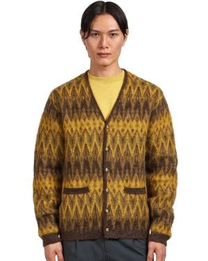 Beams Plus Cardigan Double Jacquard Chevron Pattern - Mettallic