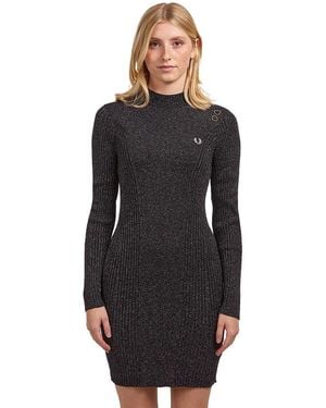 Fred Perry Metallic Ribbed Dress - Schwarz