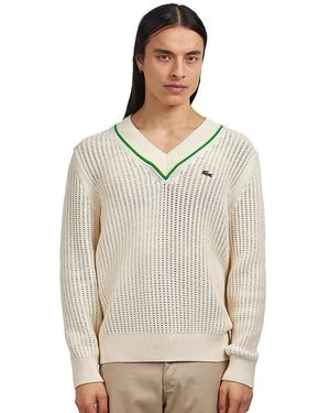 Lacoste Crochet Effect Chunky Knit Sweater - Natur